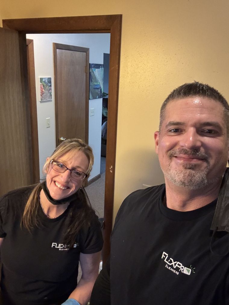 Meghan and Jason Harris, founders of FlexPro Cleaners, in FlexPro shirts